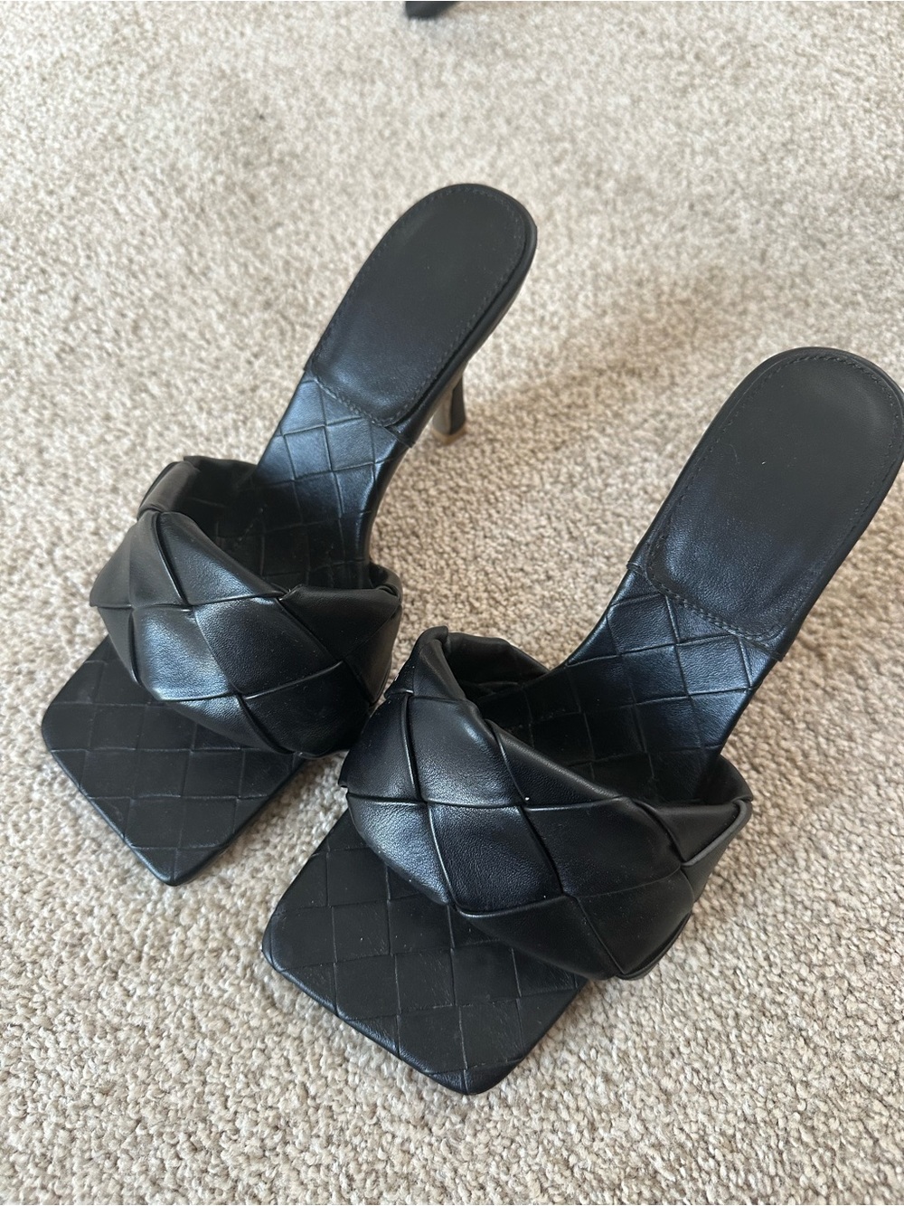 Amazon Black Braided Square-Toe Heeled Mules - Picture 1 of 3